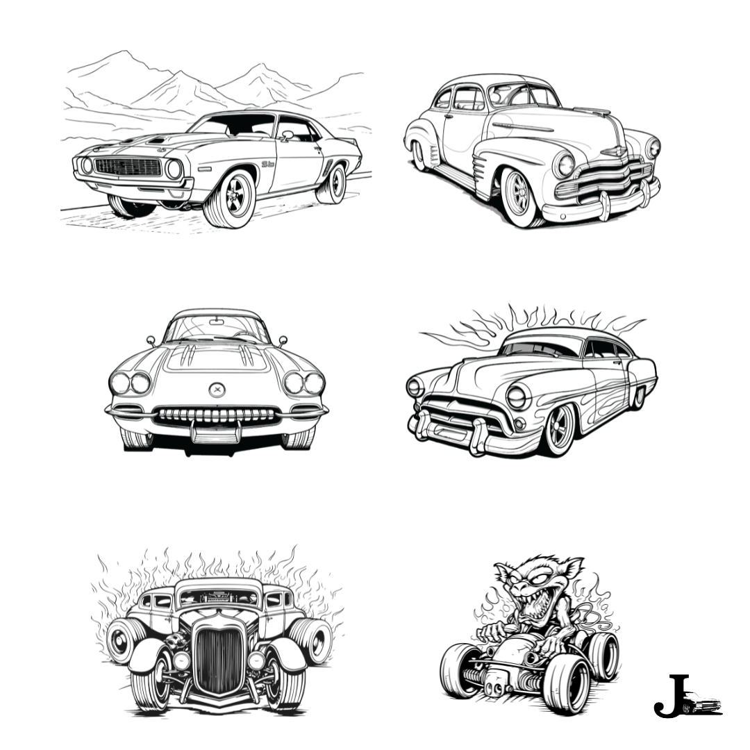 Hot Rods and Classic Cars Coloring Book
