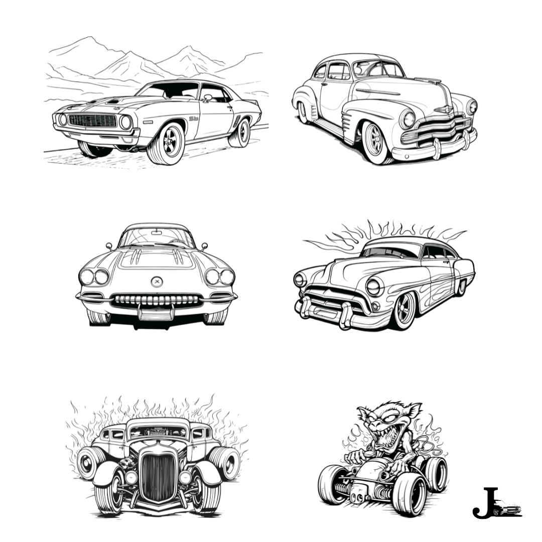 Jandroby Hot Rods and Classic Cars Coloring Book