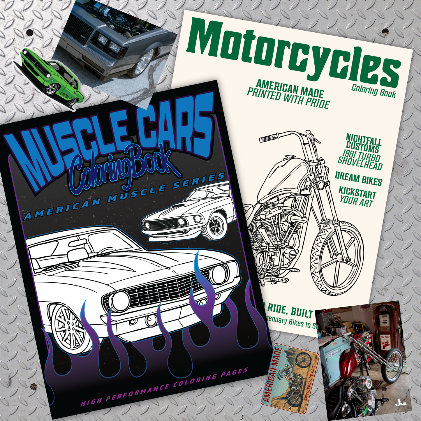Muscle Cars + Motorcycles Coloring Book Bundle