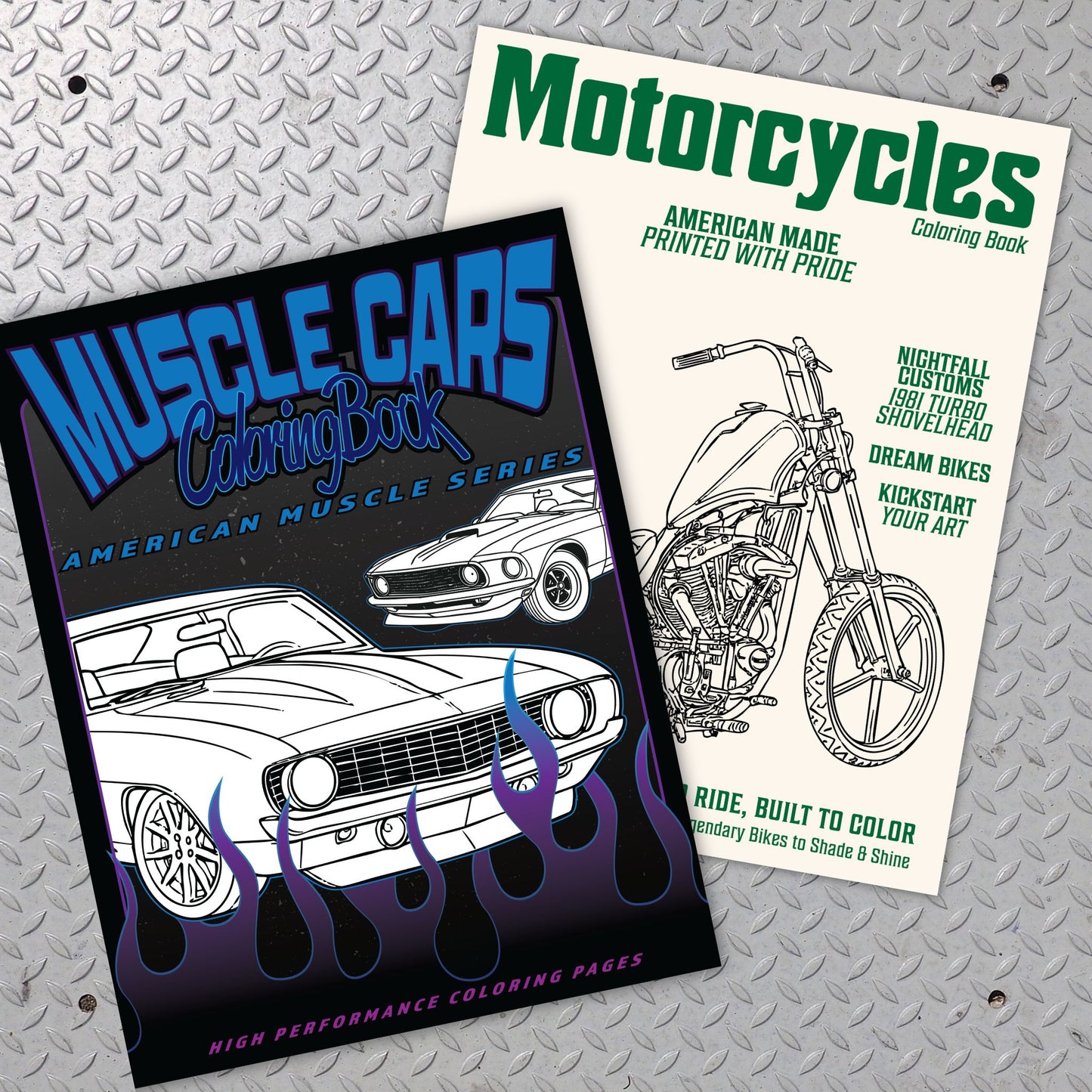 Muscle Cars + Motorcycles Coloring Book Bundle